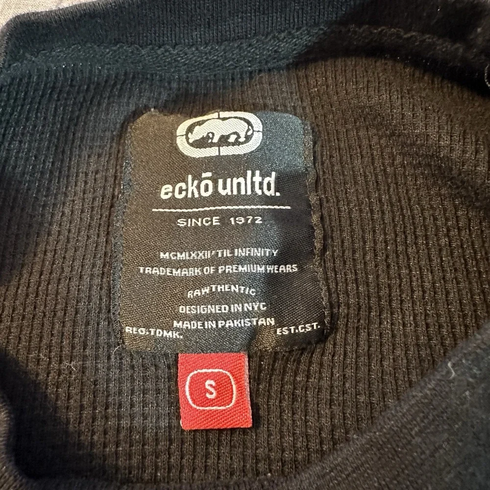 Ecko Unltd Mens Small Black Waffle Knit Long Sleeve‎ Logo Y2K Streetwear